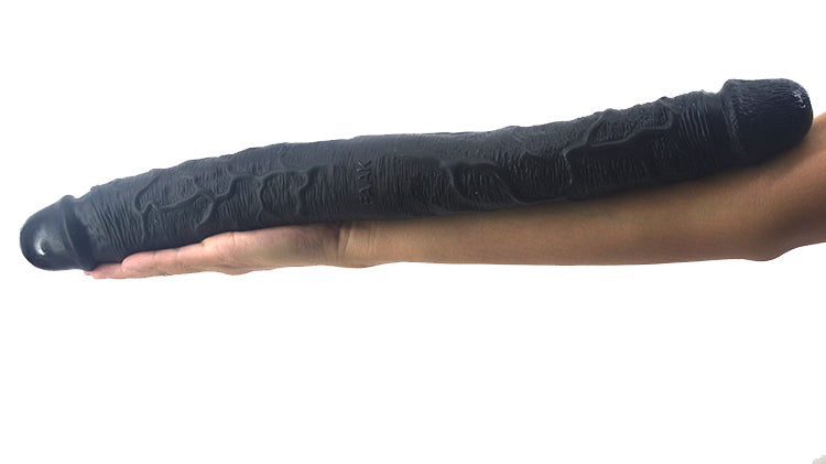 Double-ended-dildo-curved-realistic-size-comparison-arm