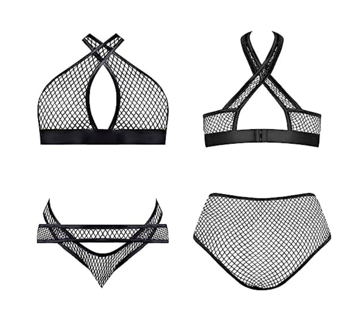 Exposed Lingerie Fishnet Criss Cross Bra & Panty