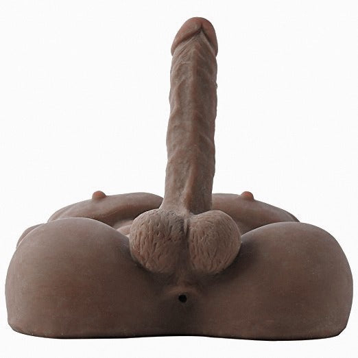 Male sex doll-full torso, 7kg, brown color , laying, bottom view, Come Now