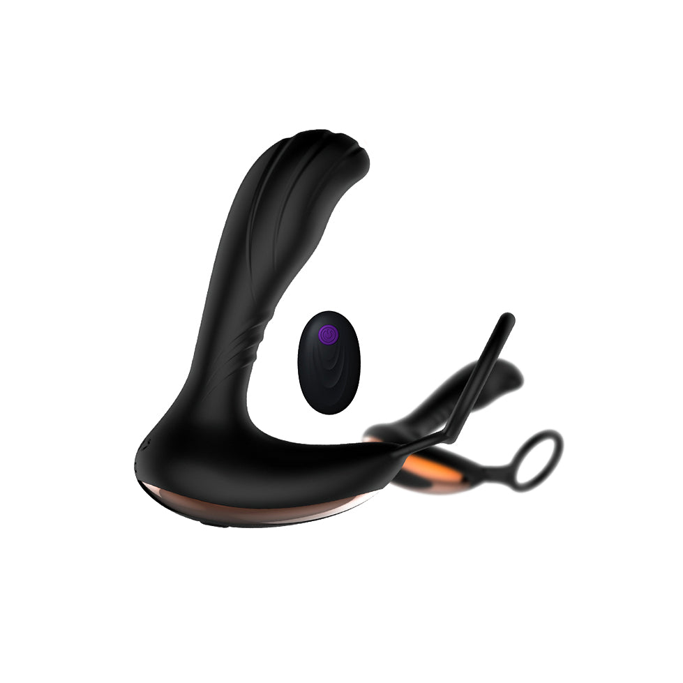 Remote controlled, Prostate massager & cock ring, black, front, Come Now sex shop