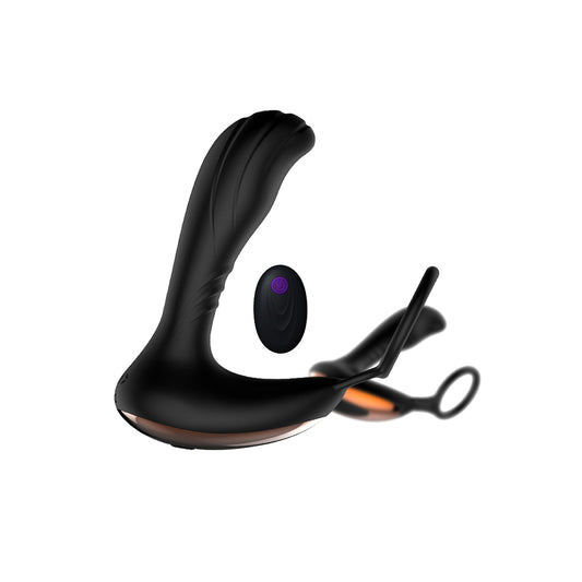 Remote controlled, Prostate massager & cock ring, black, front, Come Now sex shop