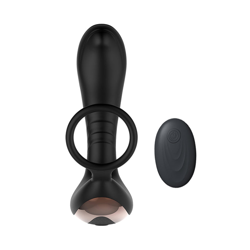 Remote Controlled, Prostate massager & cock ring, black, back, remote, Come Now sex shop