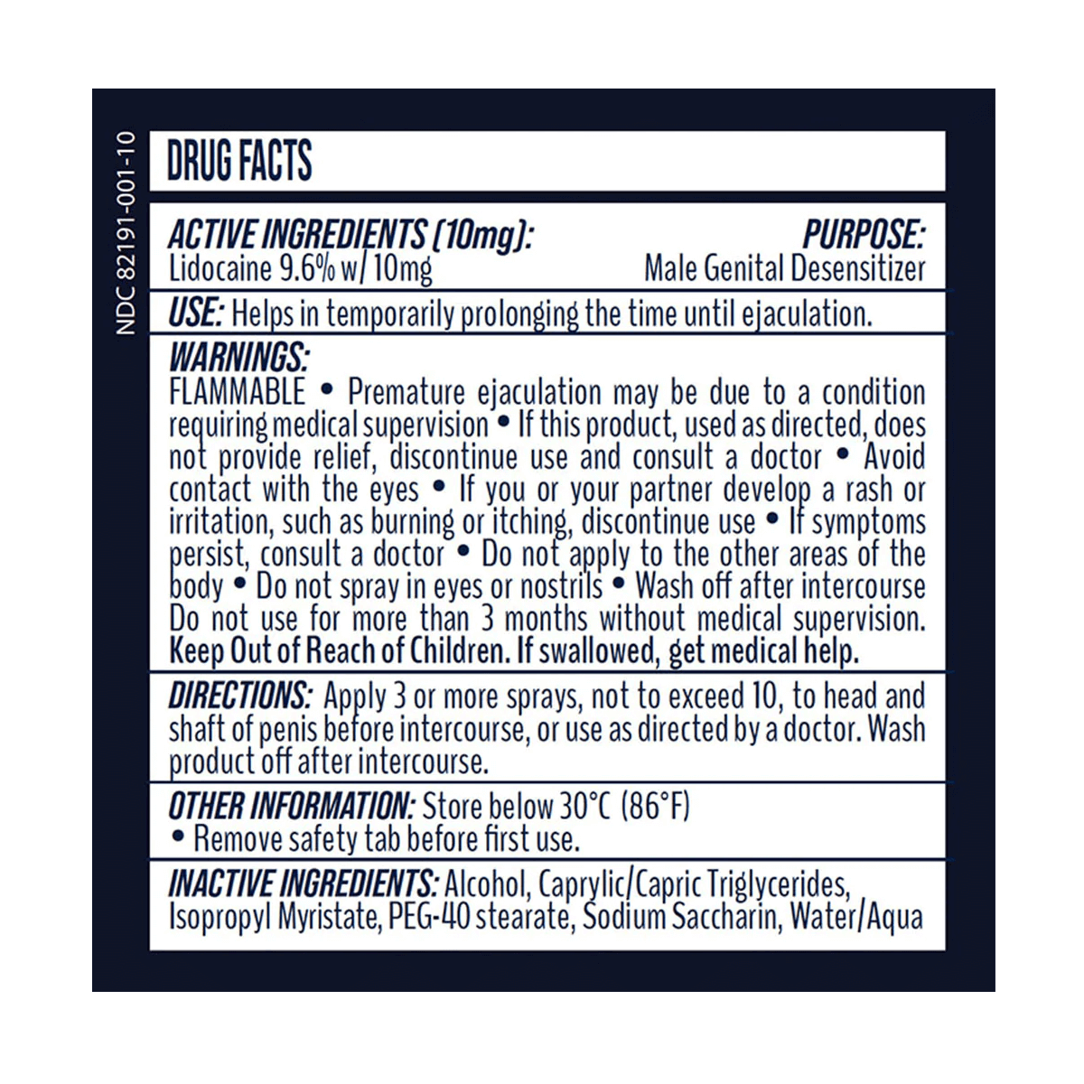 Freddy Delay Spray Drug Facts Label - Come Now