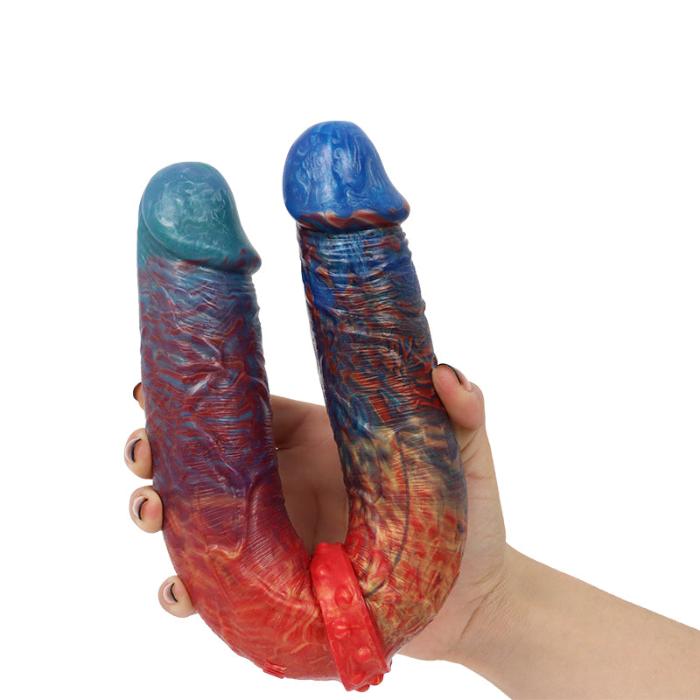 Double-sided dildo multicoloured front view - come now