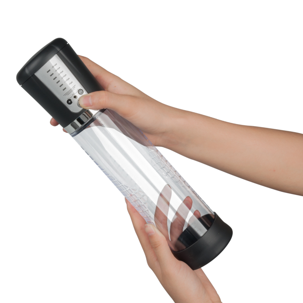 Electric penis pump with automatic suction held in hand, by Come Now