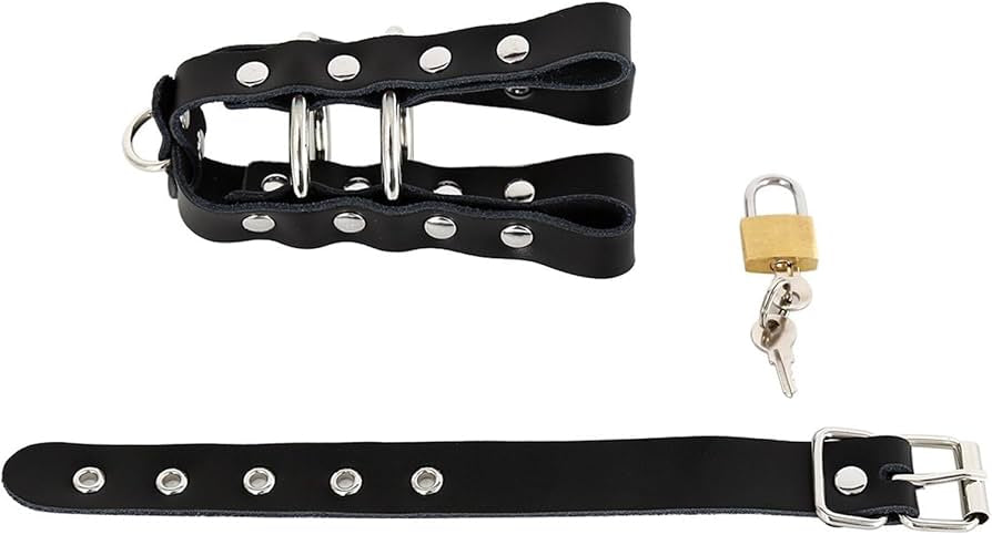 leather-penis-chastity-cage-disassembled-and-laid-out-showing-all-parts