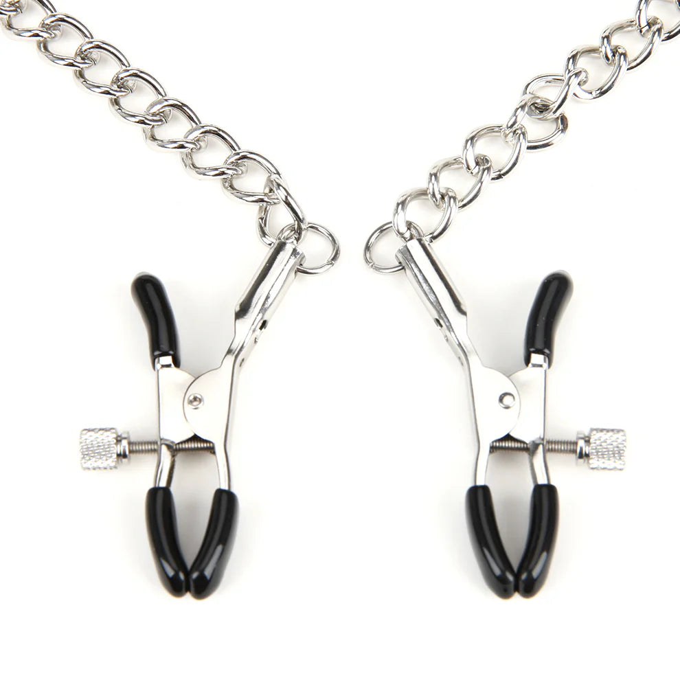 Nipple-clamps-of-Lux-Fetish-Breathable-Ball-Gag-set-laid-out