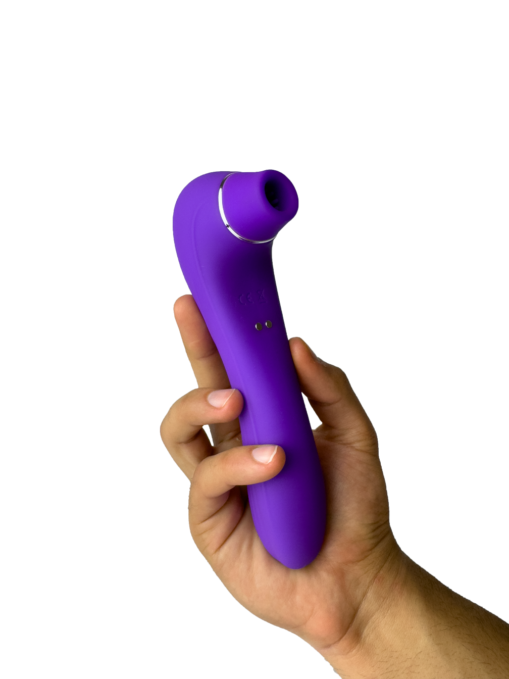 Purple-Clitoral-Sucking-Vibrator-held-by-models-hand-front-view
