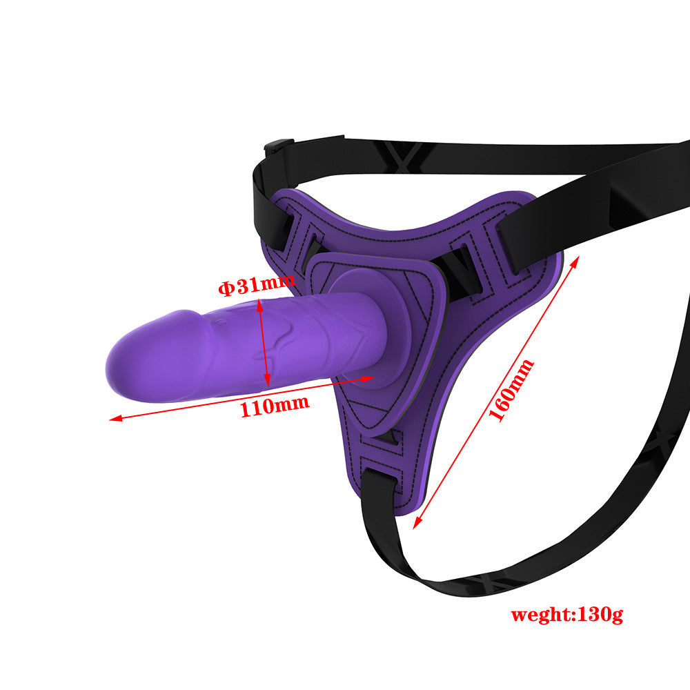 Small-Purple-Strap-On-Dildo-facing-left-with-dimensions-displayed