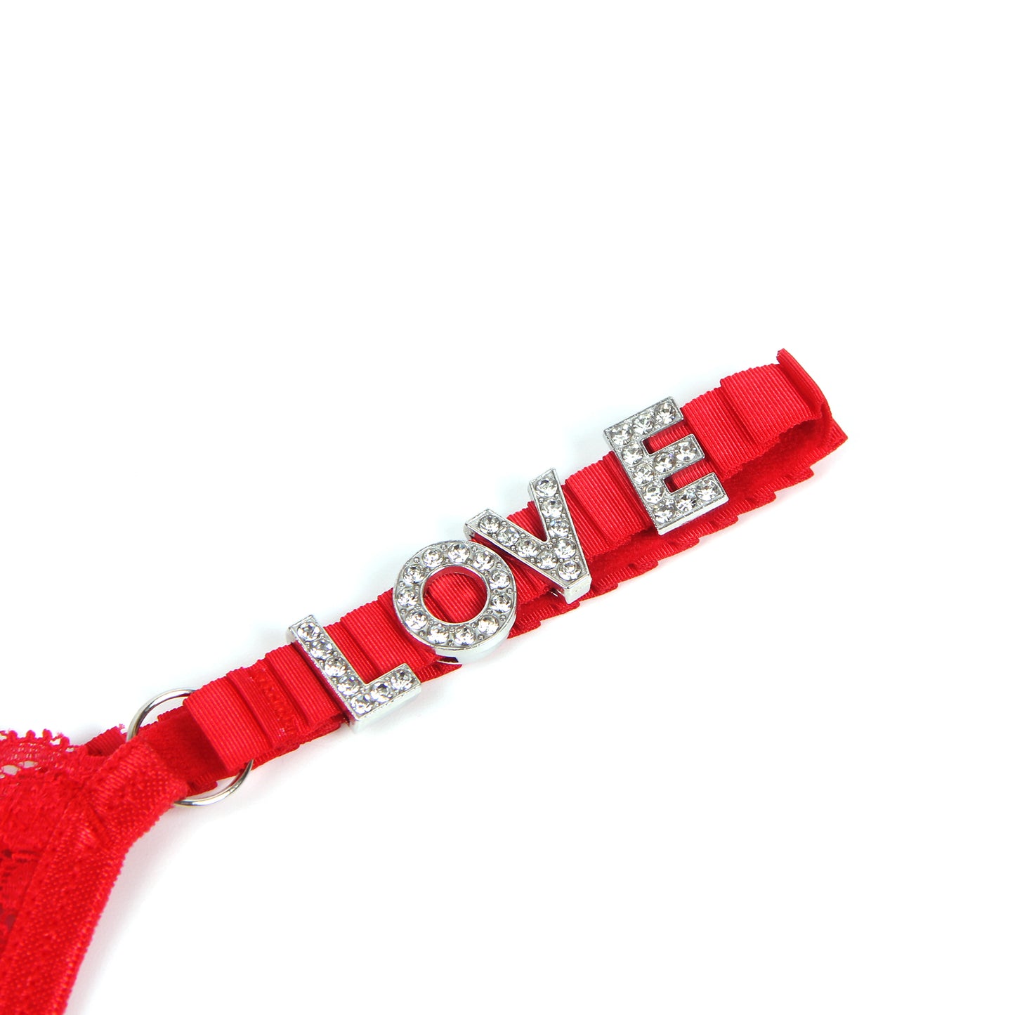 Red Lace LOVE Letters Rhinestone T-back Thong