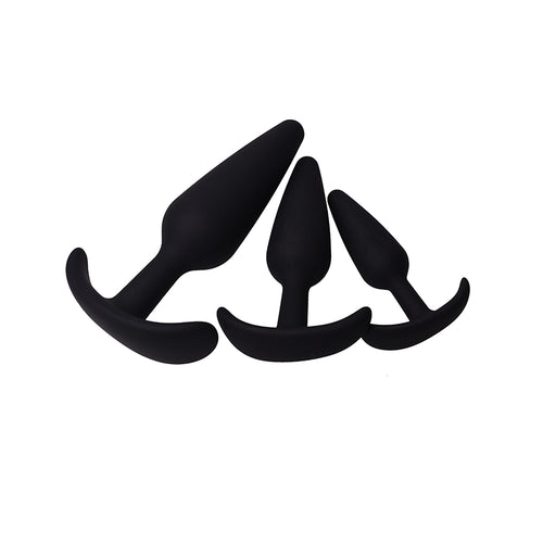 3-piece anal training kit in black, showing all sizes laying down, by Come Now