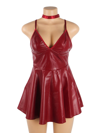PU Leather Suspender Sexy Nightdress