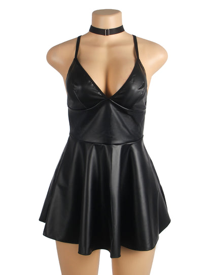 PU Leather Suspender Sexy Nightdress