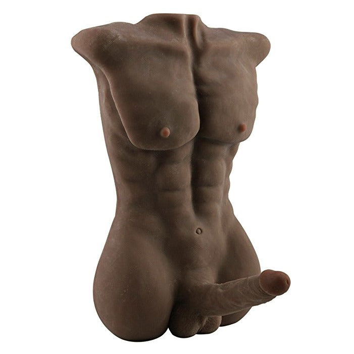 Male sex doll- full torso, 7kg, brown color , standing, left side view, Come Now