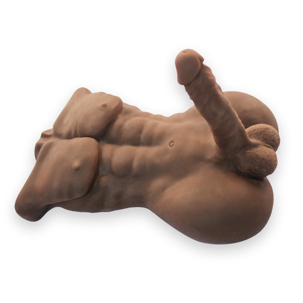 Male sex doll-full-torso, 7kg, brown color , laying on its left side, Come Now