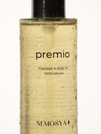 Nemosya premio, massage & body oil, 100% natural, coconut flavor, bottle, zoomed angle