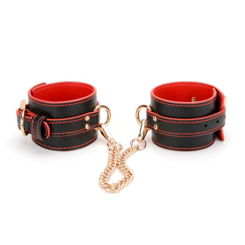 Leather sexy handcuffs black and red side 