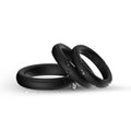 Cock rings for men in black, available in small, medium, and large sizes, side view by Come Now"
