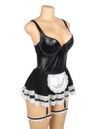Black Sexy PU Leather Mesh Maid Costume