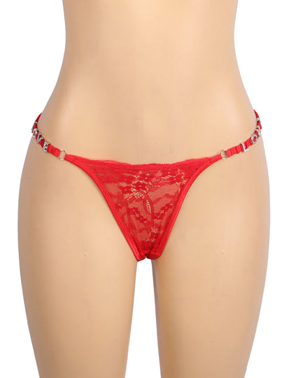 Red Lace LOVE Letters Rhinestone T-back Thong